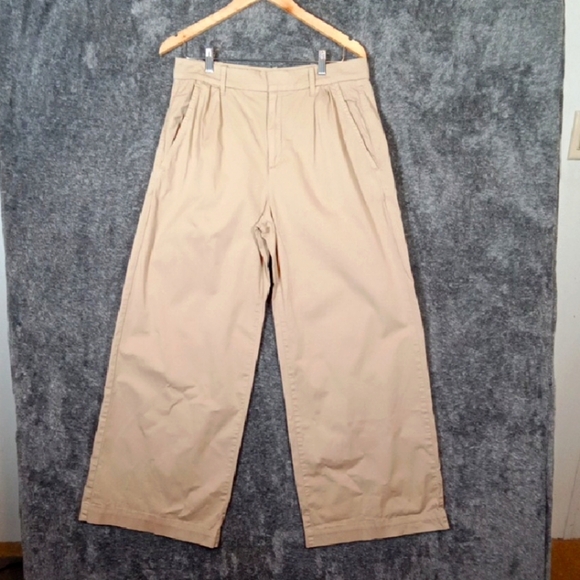 Everlane Wide Leg High Rise Kahaki Pleated Womens Organic Cotton Womens 8 - Picture 2 of 13